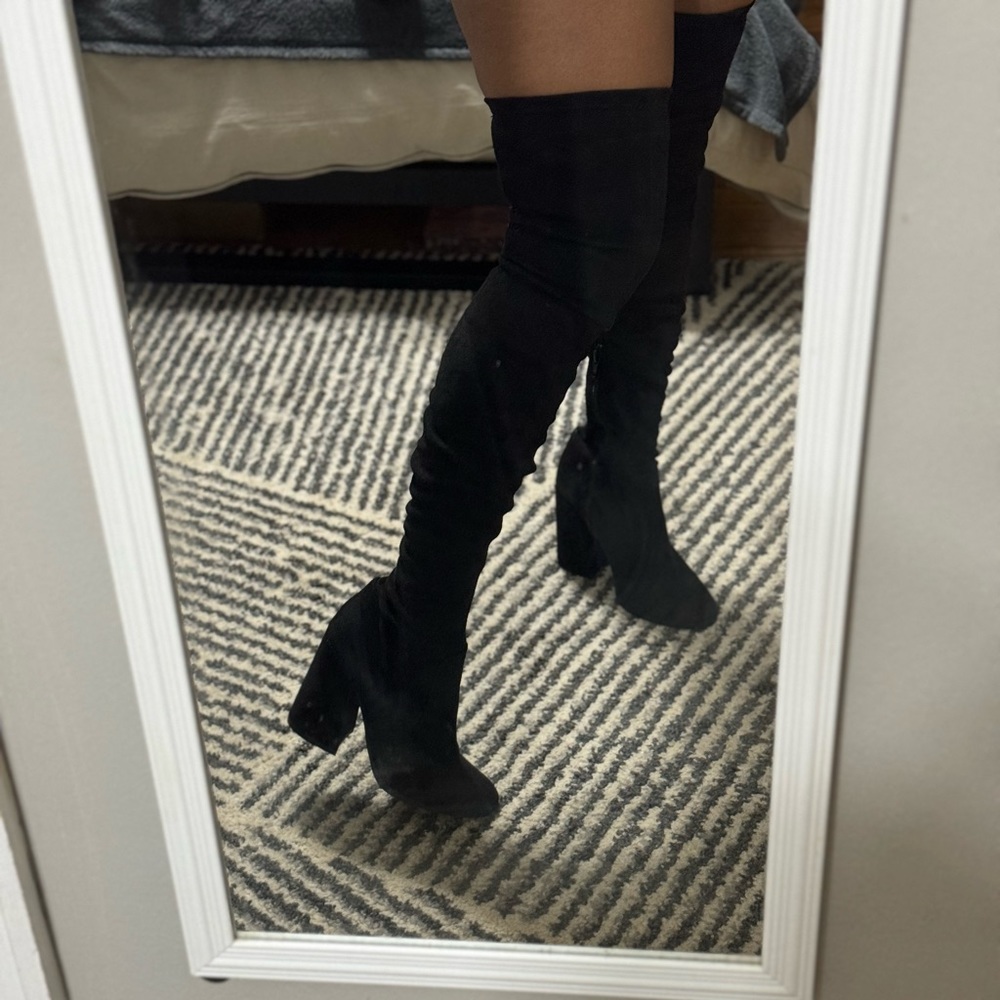 Asos Over The Knee Black Suede Boots